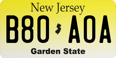 NJ license plate B80AOA