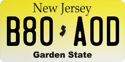 NJ license plate B80AOD