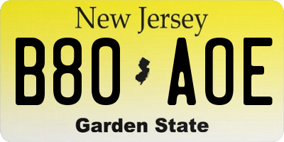 NJ license plate B80AOE