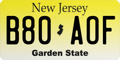 NJ license plate B80AOF
