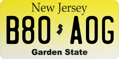 NJ license plate B80AOG