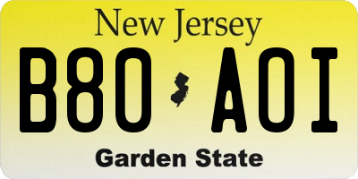 NJ license plate B80AOI