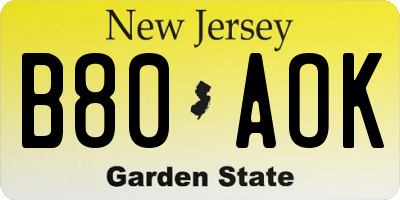 NJ license plate B80AOK