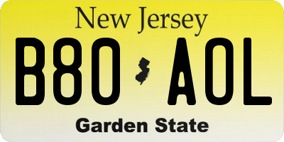 NJ license plate B80AOL