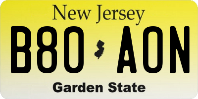 NJ license plate B80AON
