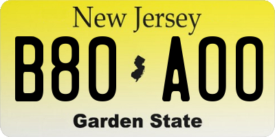 NJ license plate B80AOO