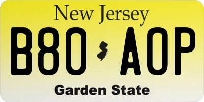 NJ license plate B80AOP