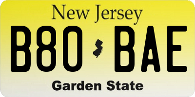 NJ license plate B80BAE