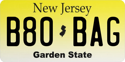 NJ license plate B80BAG