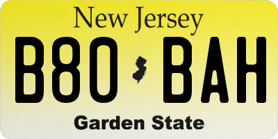 NJ license plate B80BAH