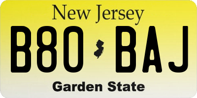 NJ license plate B80BAJ