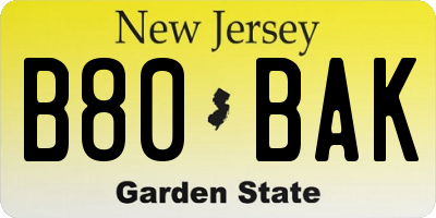NJ license plate B80BAK
