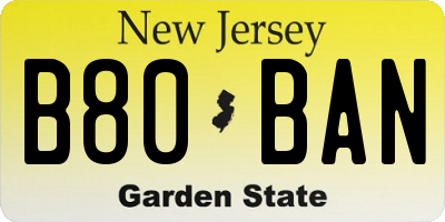 NJ license plate B80BAN