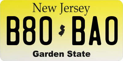NJ license plate B80BAO