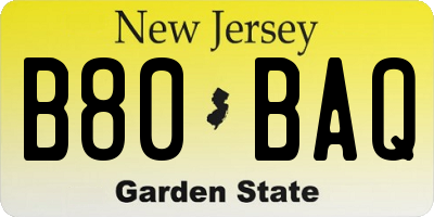 NJ license plate B80BAQ