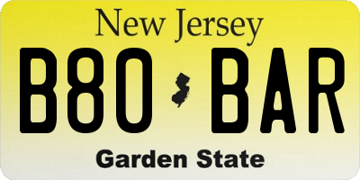 NJ license plate B80BAR