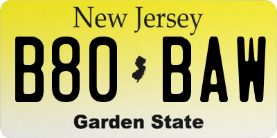 NJ license plate B80BAW