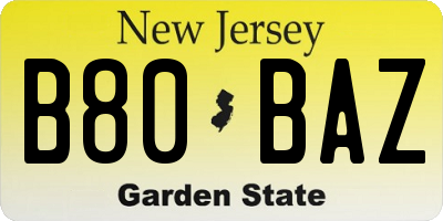 NJ license plate B80BAZ