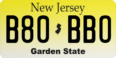 NJ license plate B80BBO