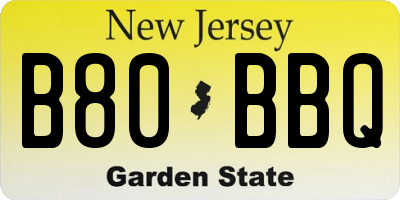 NJ license plate B80BBQ