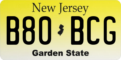 NJ license plate B80BCG