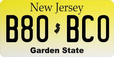 NJ license plate B80BCO
