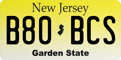 NJ license plate B80BCS