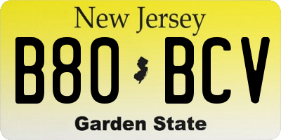NJ license plate B80BCV
