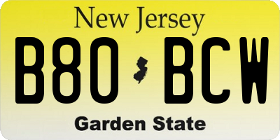 NJ license plate B80BCW