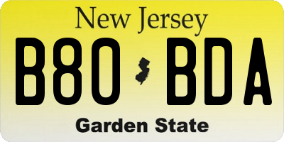 NJ license plate B80BDA