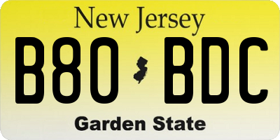 NJ license plate B80BDC