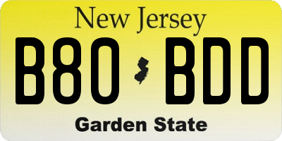 NJ license plate B80BDD