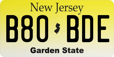 NJ license plate B80BDE