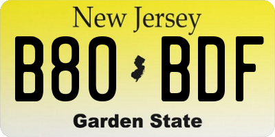 NJ license plate B80BDF