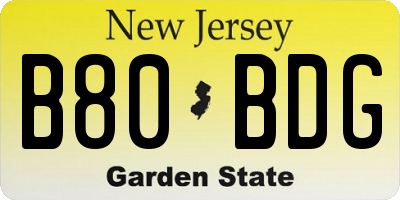 NJ license plate B80BDG