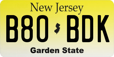 NJ license plate B80BDK