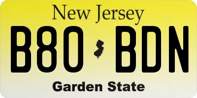NJ license plate B80BDN