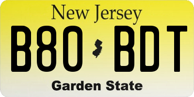NJ license plate B80BDT
