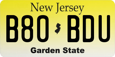 NJ license plate B80BDU