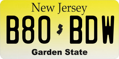 NJ license plate B80BDW