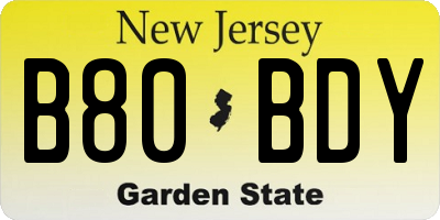 NJ license plate B80BDY