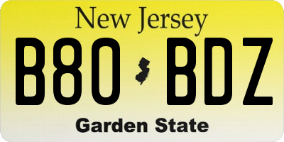 NJ license plate B80BDZ