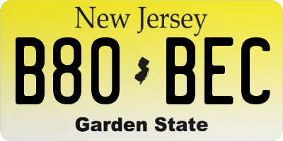 NJ license plate B80BEC