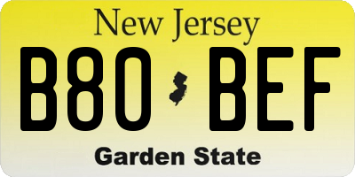 NJ license plate B80BEF