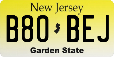 NJ license plate B80BEJ