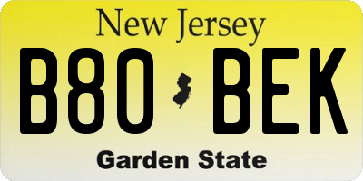 NJ license plate B80BEK