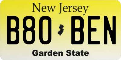 NJ license plate B80BEN