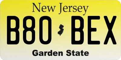 NJ license plate B80BEX