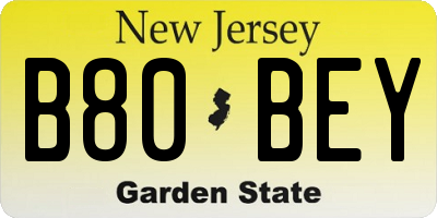 NJ license plate B80BEY