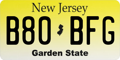 NJ license plate B80BFG